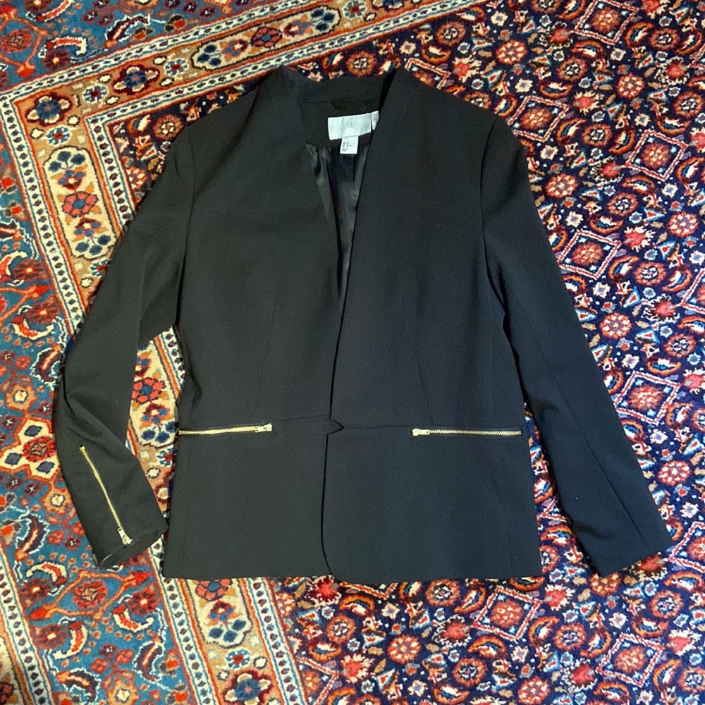H&M Open Front Blazer with Zipper Detailing